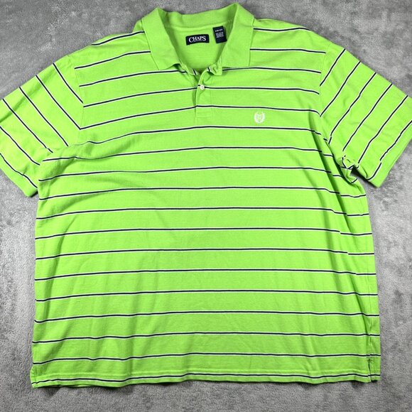 Chaps 4XB Big & Tall Striped Polo Shirt Green Cotton Classic Fit - Picture 2 of 8